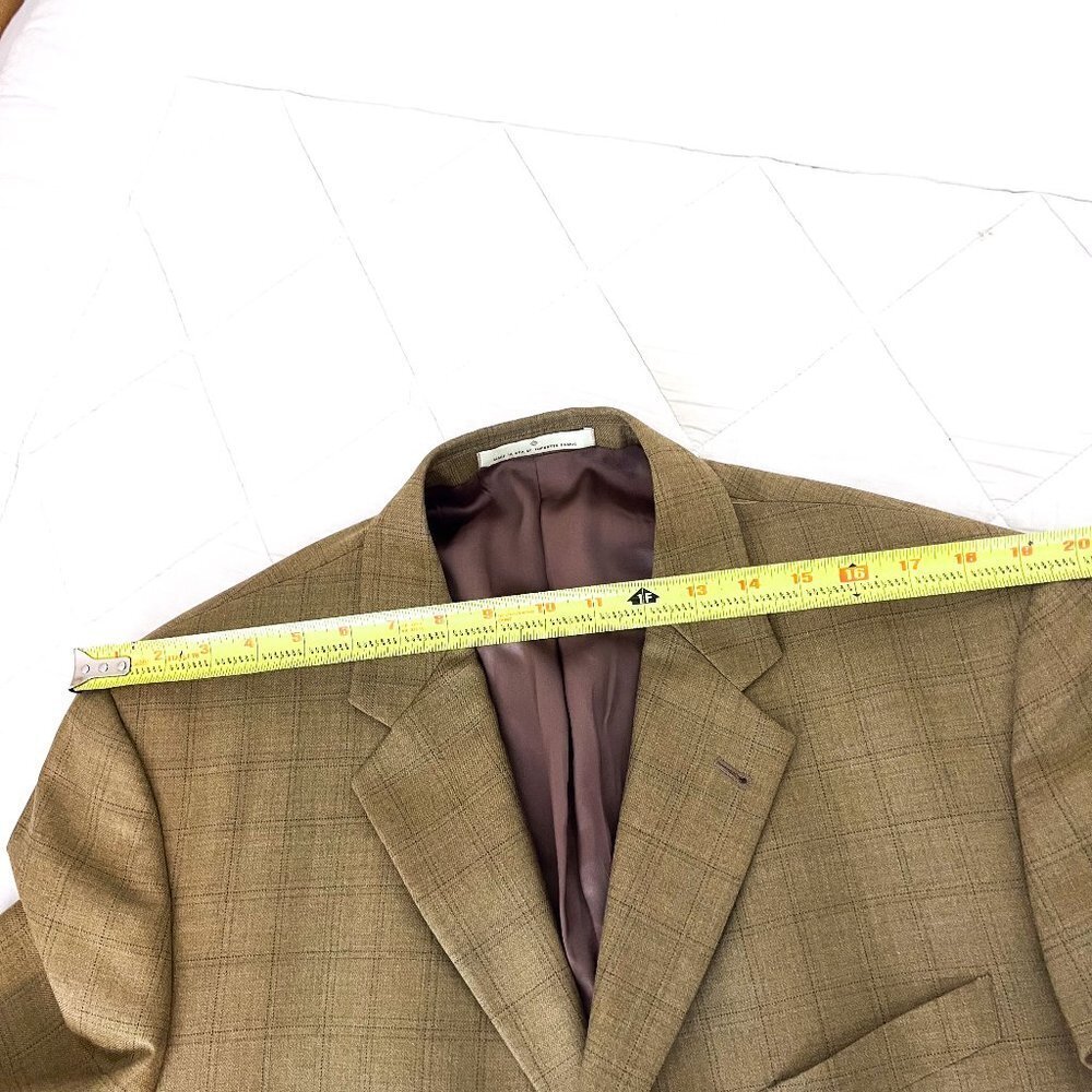 Joseph Abboud for Von Maur Wool Silk Brown Tan Windowpane Plaid Sports Coat 44R - Picture 12 of 14